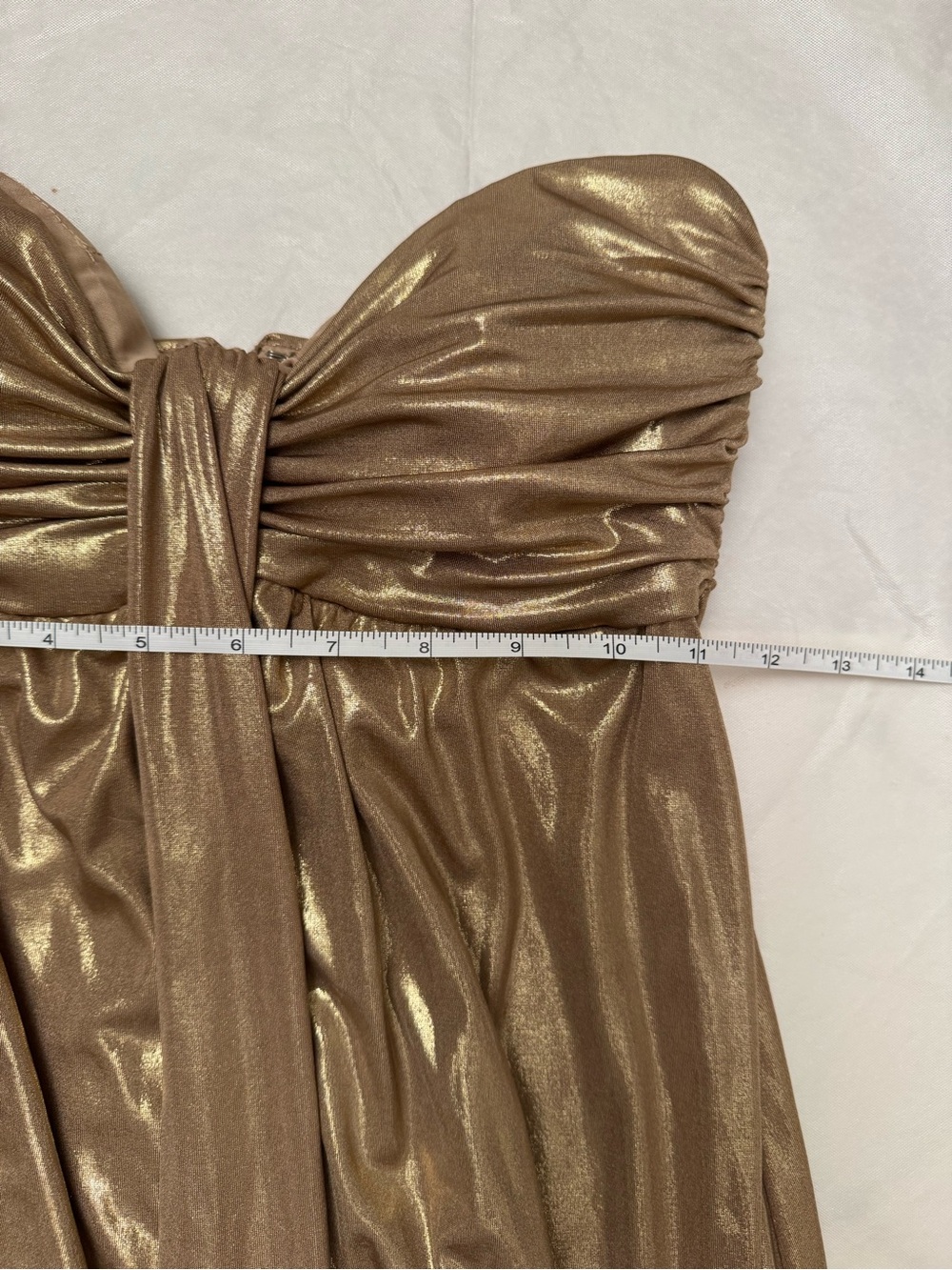 Vintage Caché Metallic Gold Strapless Ruched Cocktail Dress - Picture 5 of 6